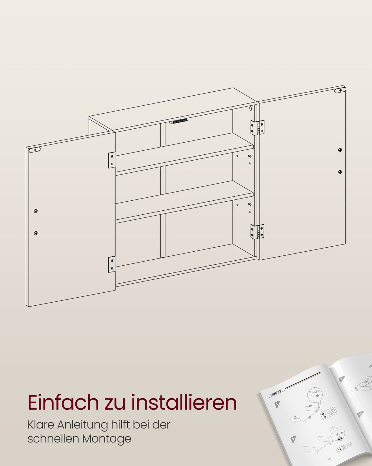 Hangkast voor de Badkamer met 2 Deuren – 2 Verstelbare Planken – Magneetsluiting – 60 x 18 x 60 cm