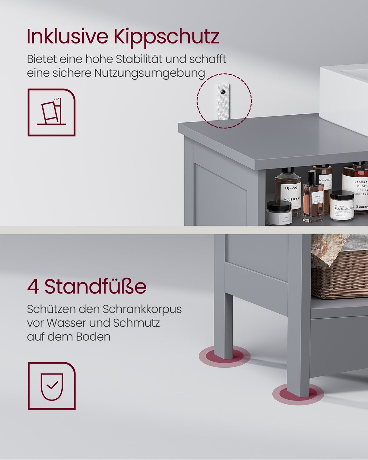 Wastafelonderkast – 2 Deuren & Open Vakken – Verstelbare Planken – Sifonuitsparing – 90 x 30 x 60 cm