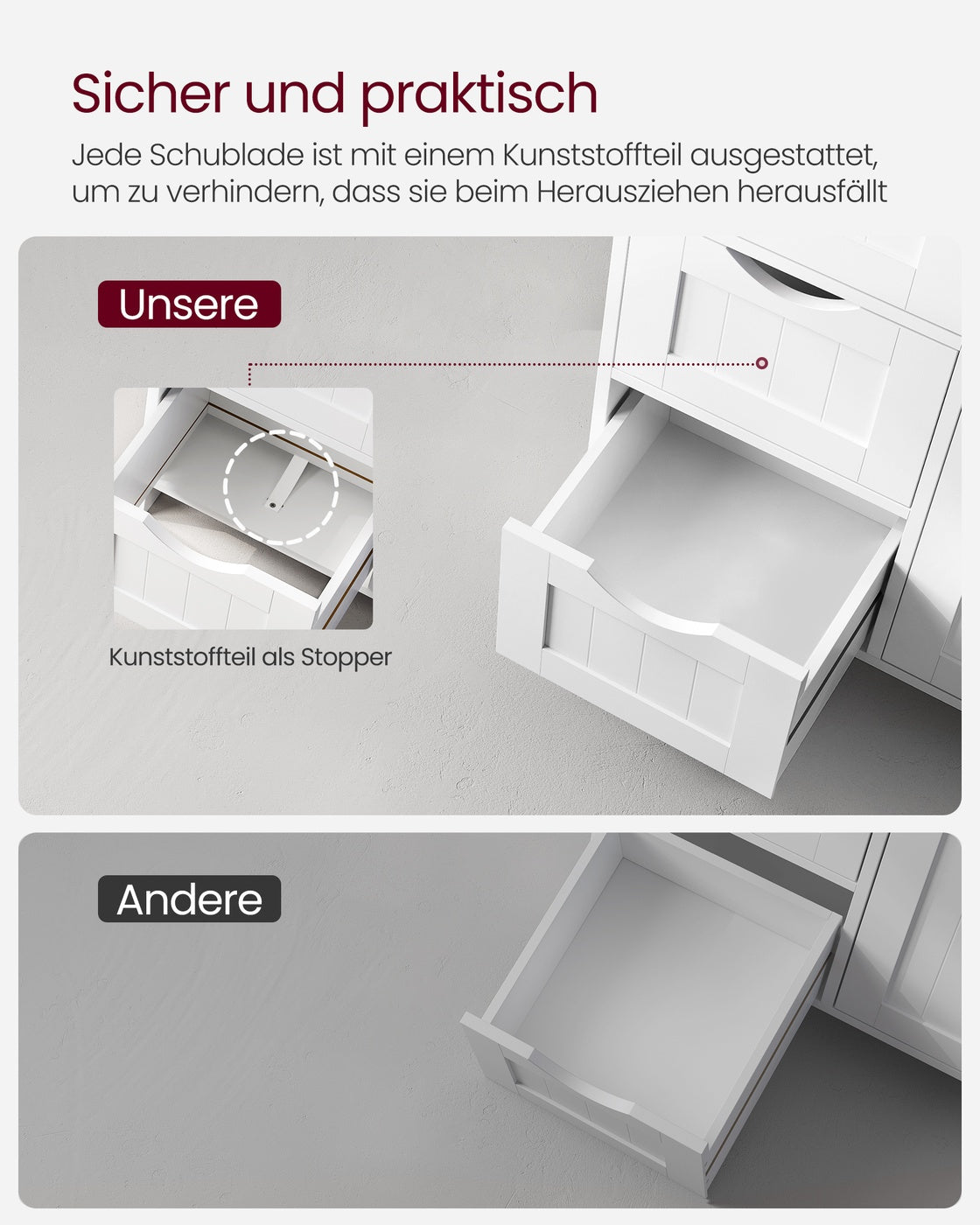 Badkamerkast met 3 Lades en Deur – Verstelbare Plank – Kantelbeveiliging – Wit – 60 x 30 x 81 cm