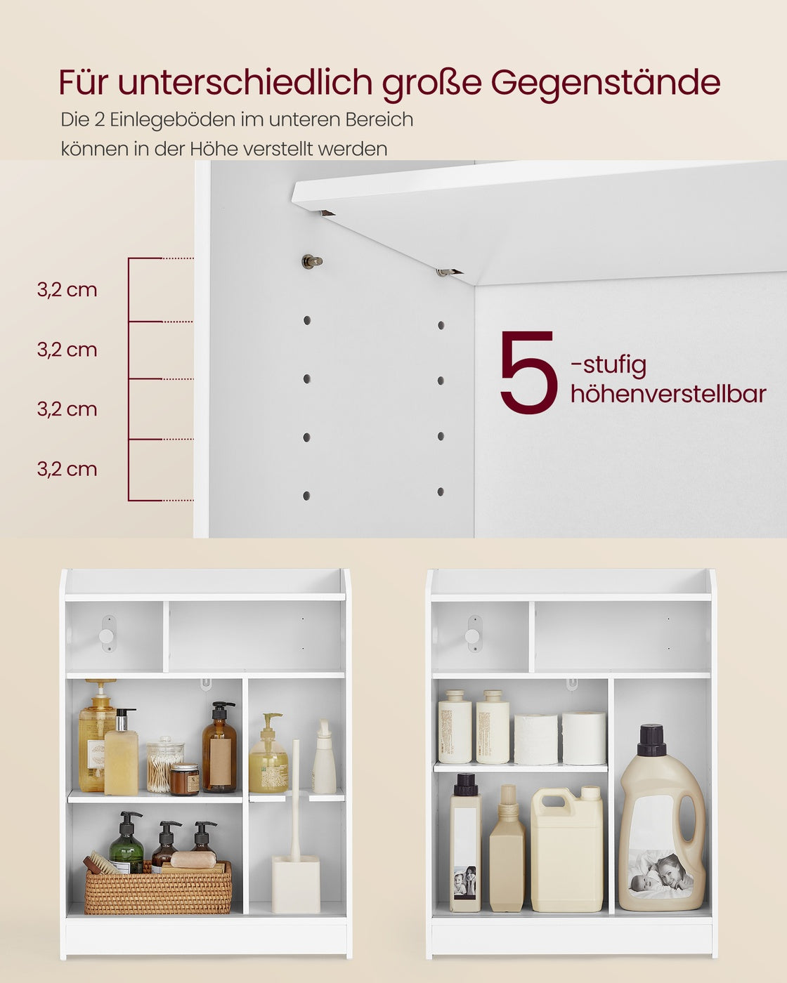 Badkamerkast met Schuifdeuren – Toiletrolhouder Links of Rechts – 60 x 20 x 80 cm