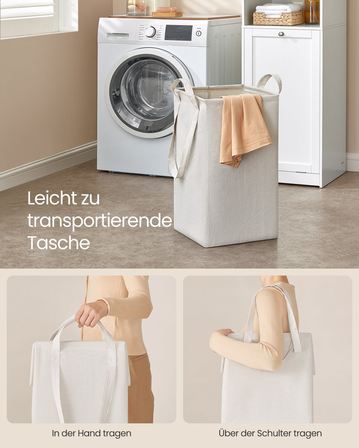 Hoge Badkamerkast met Wasmand – Uitneembare Waszak – Kastje & Open Vak – 40 x 40 x 170 cm