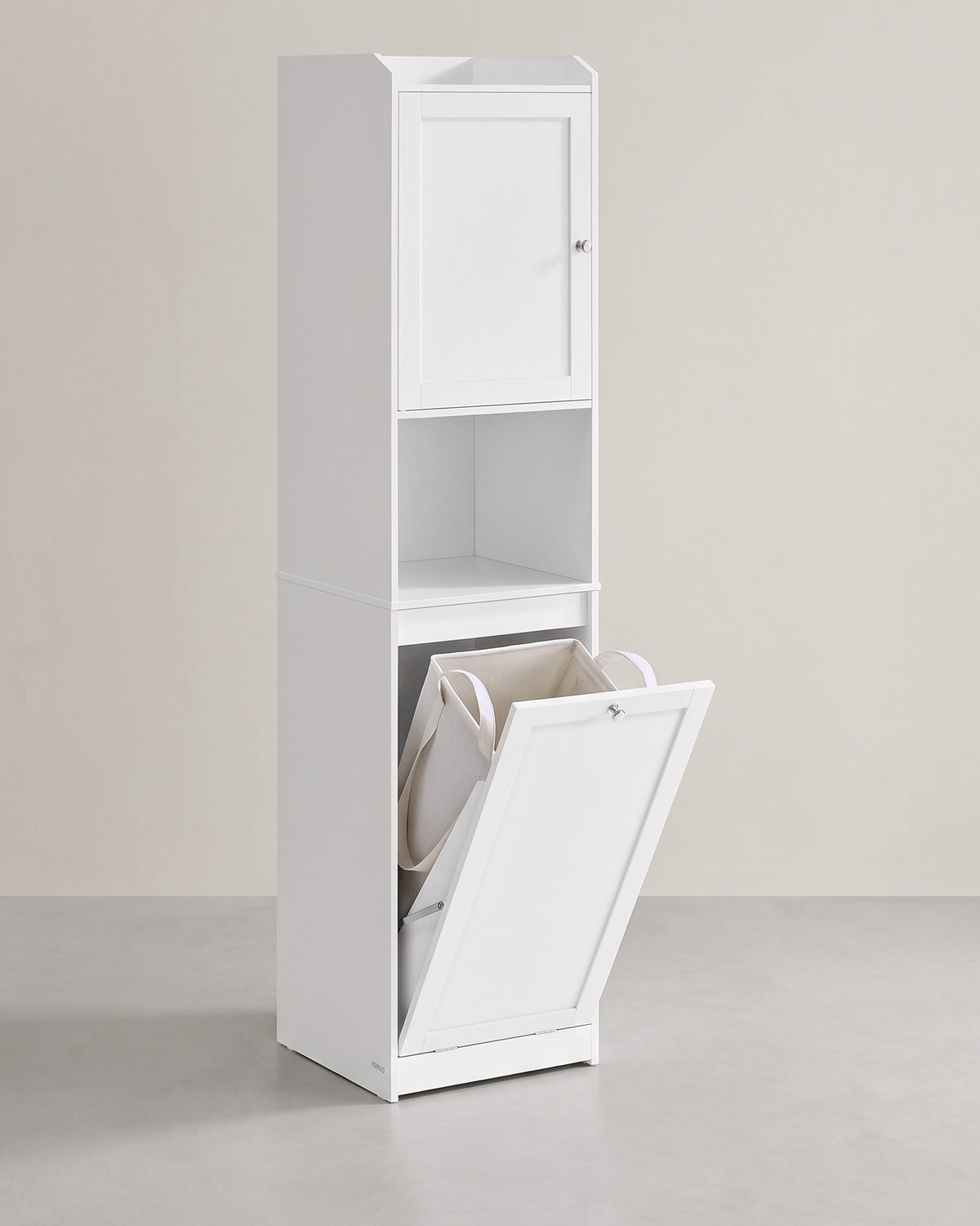 Hoge Badkamerkast met Wasmand – Uitneembare Waszak – Kastje & Open Vak – 40 x 40 x 170 cm