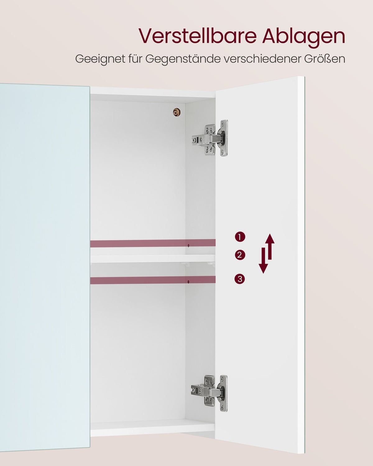 Spiegelkast met 3 Spiegeldeuren – Badkamerkast Zonder Grepen – 5 Vakken & Verstelbare Planken – Wit
