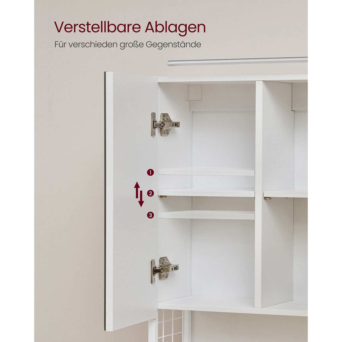 Spiegelkast met LED-Verlichting – 3 Spiegeldeuren – Föhnhouder & Opbergmandje – 70 x 14,5 x 70 cm