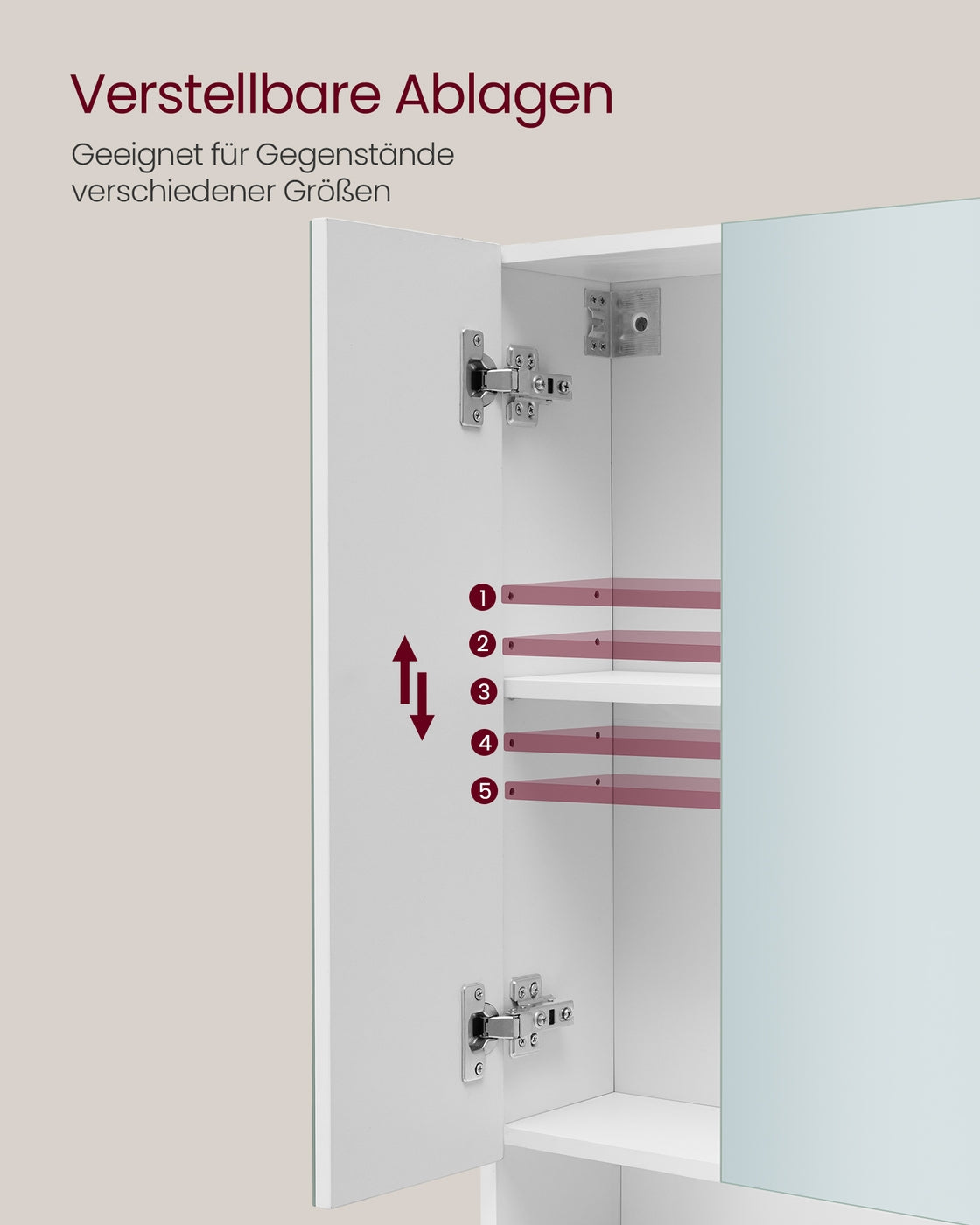 Spiegelkast voor de Badkamer – 3 Deuren & Open Vak – Verstelbare Planken – KAILYN Collectie