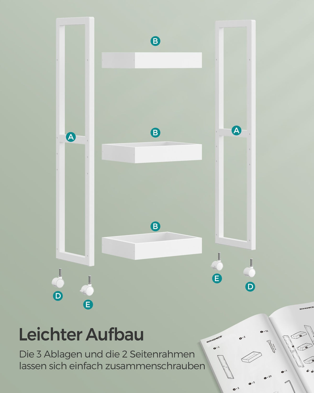 Badkamerrek op Wieltjes – Smal Rolwagentje met 3 Etages – Afneembare Wielen – 30 x 20 x 80 cm