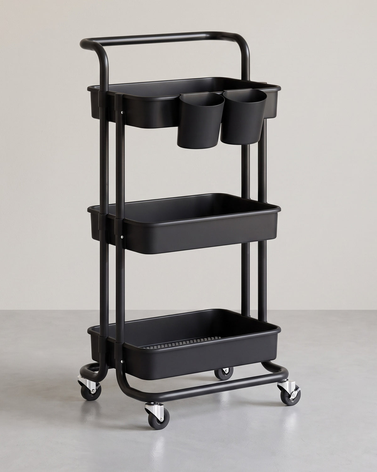 Trolley met Opbergmanden – Handgreep, 2 Hangbakjes & Wielen – 3 of 4 Lagen