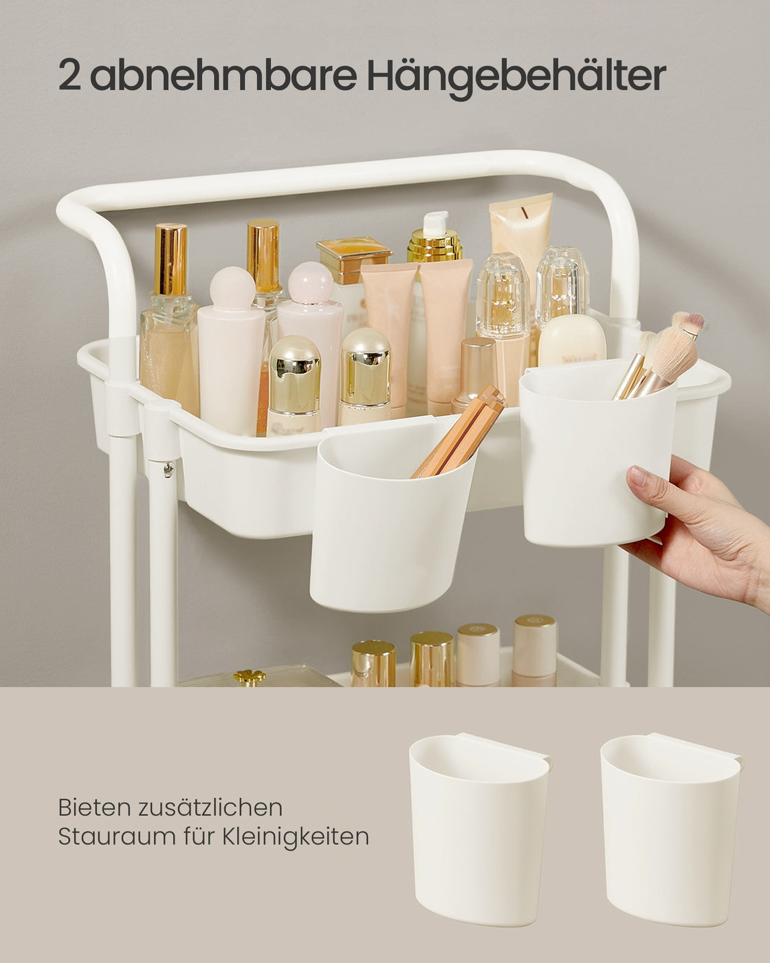 Trolley met Opbergmanden – Handgreep, 2 Hangbakjes & Wielen – 3 of 4 Lagen