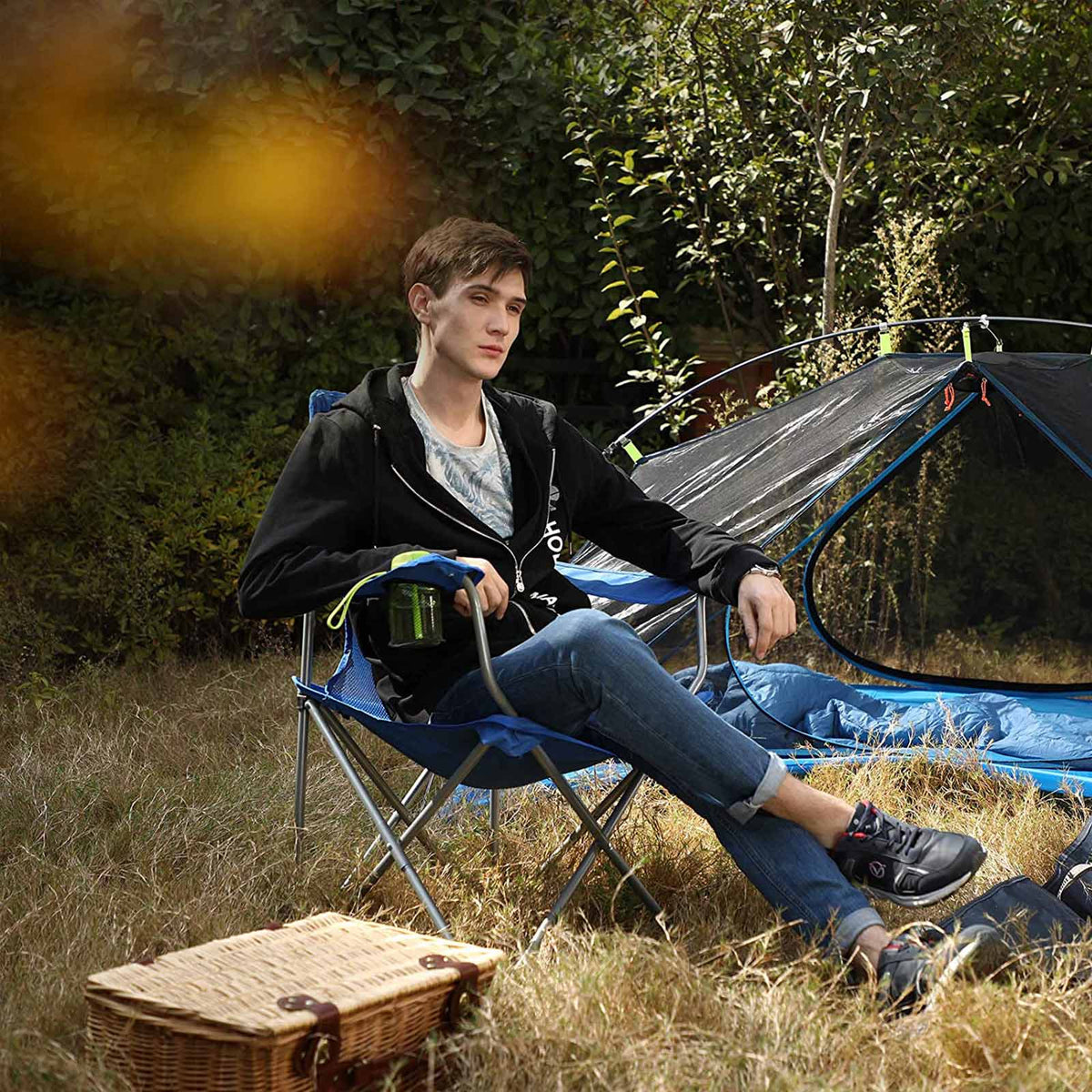 Campingstoel – Opklapbaar – Comfortabel en stevig – Bekerhouder – Maximaal draagvermogen 150 kg