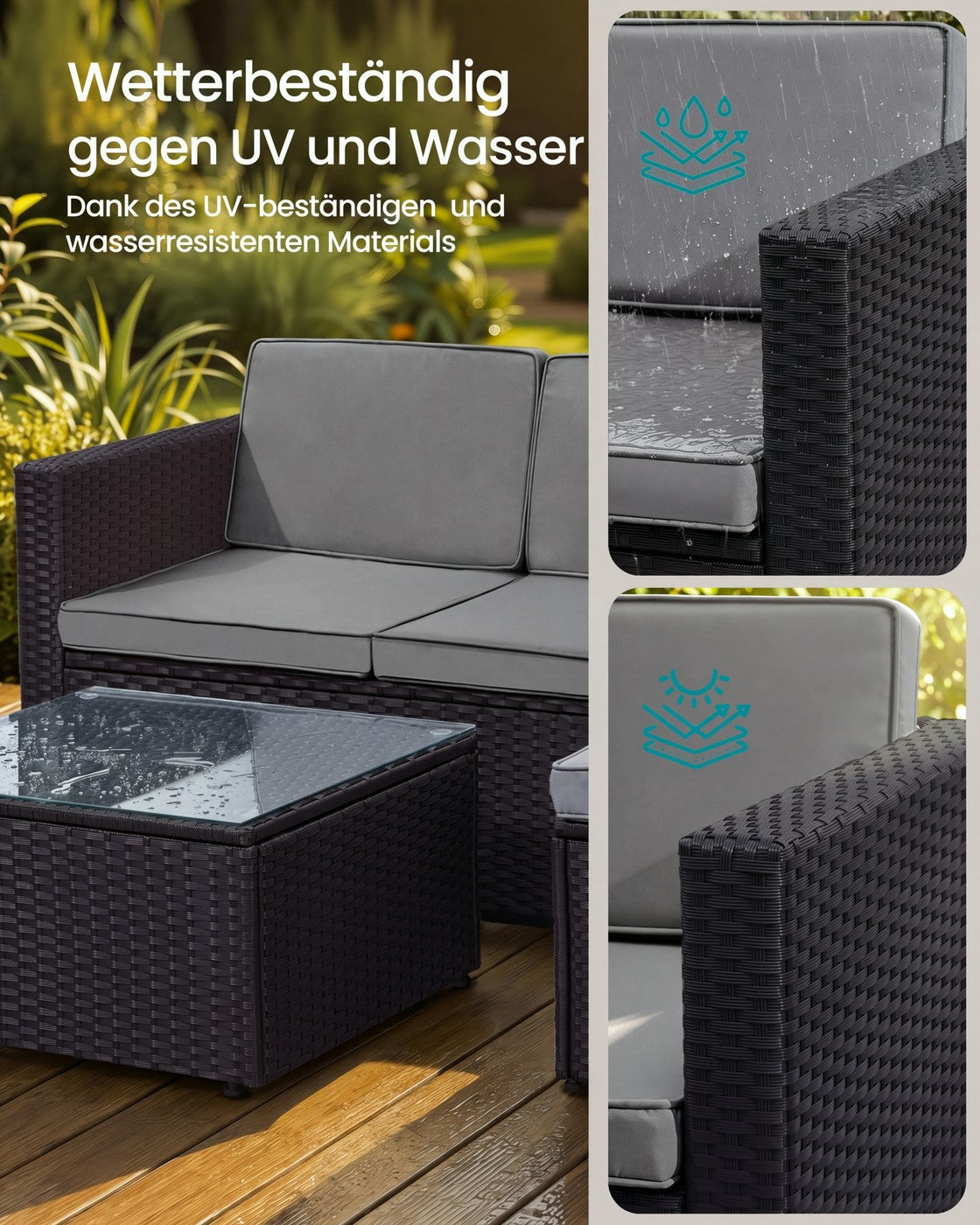 Loungeset met Tafel - Tuinbank - Tuinset - Polyrattan Tuinmeubelset