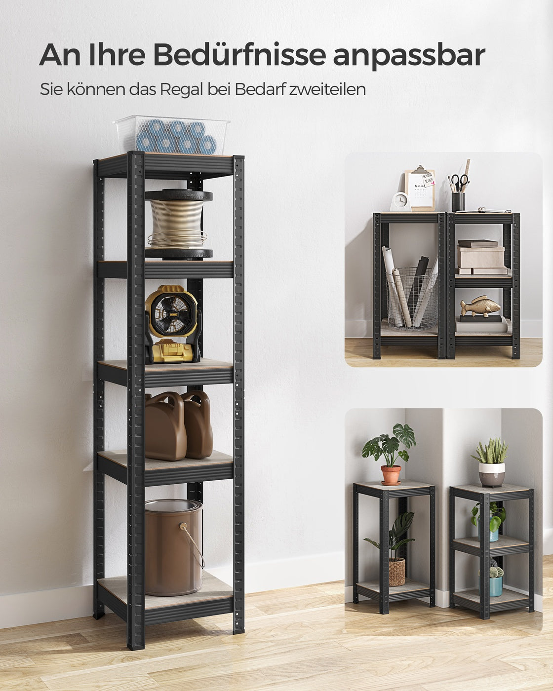 Smal Opbergrek met 5 Verstelbare Planken – Industriële Look – Tot 80 kg per Plank – 37 x 37 x 150 cm