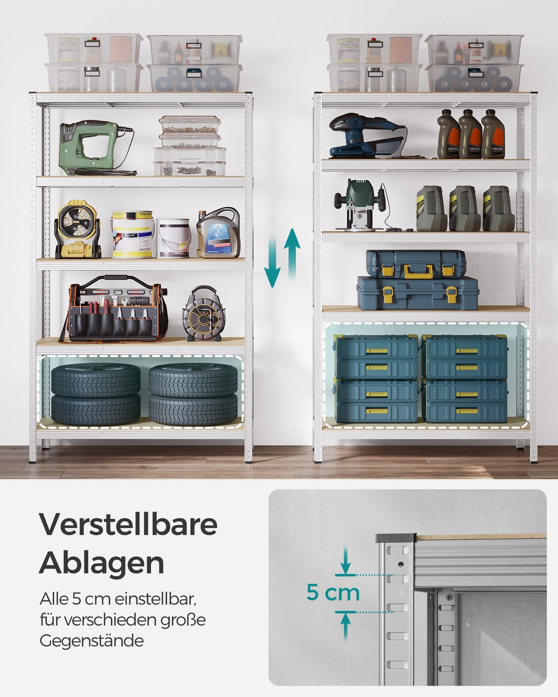 Stellingkast / Opbergrek – Verstelbare Planken – tot 120 kg per Plank – Stalen Frame voor Keuken, Garage & Berging