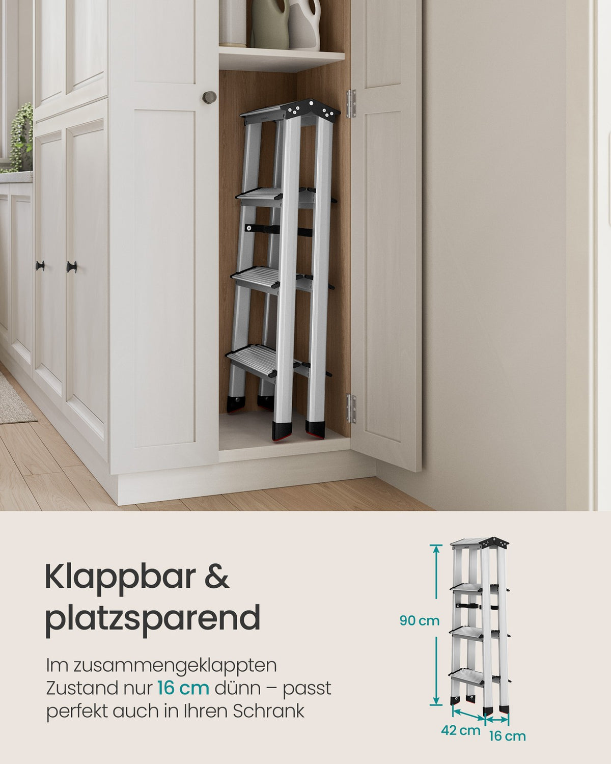 Aluminium Huishoudtrap – Dubbelzijdig & Inklapbaar – Antislip Treden – Tot 150 kg – 2, 3 of 4 Treden