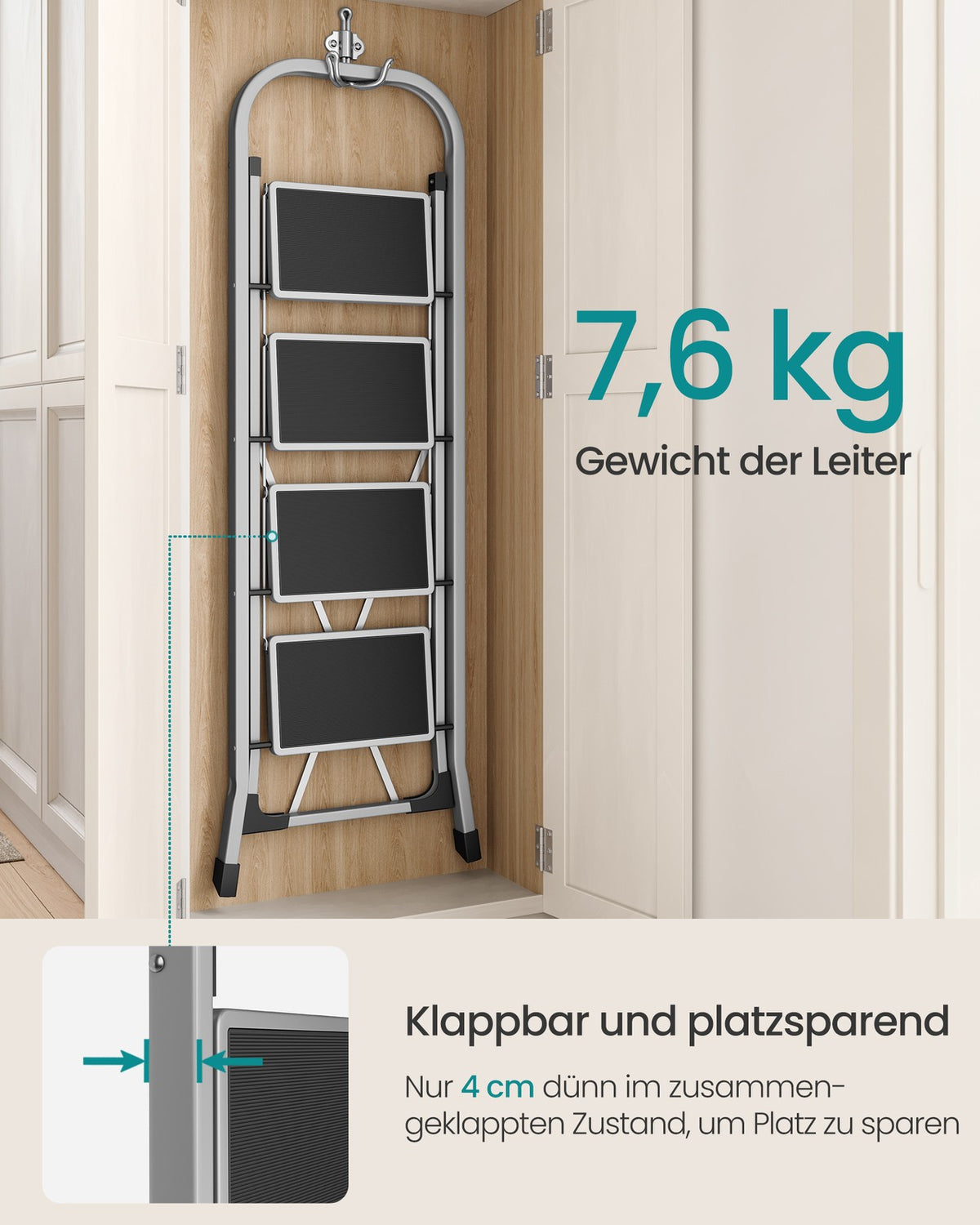 Opvouwbare Huishoudtrap – 3 Treden – Stalen Trapladder met Handgreep – 150 kg Draagvermogen