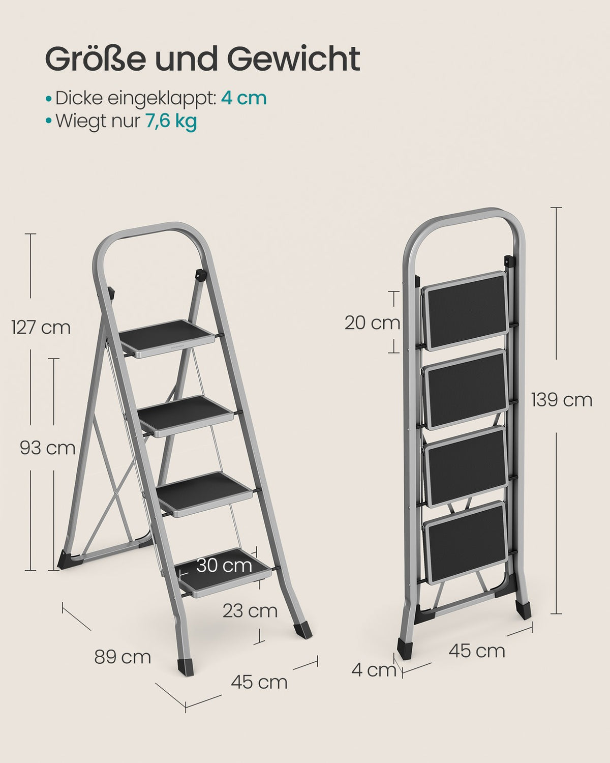 Opvouwbare Huishoudtrap – 3 Treden – Stalen Trapladder met Handgreep – 150 kg Draagvermogen