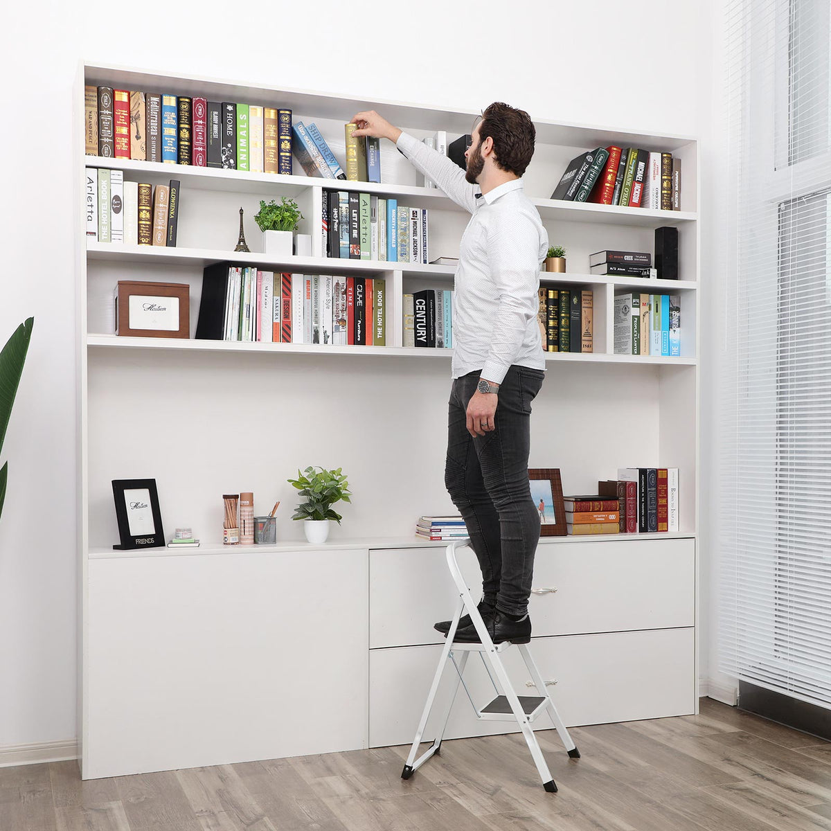 Opvouwbare Huishoudtrap – 3 Treden – Stalen Trapladder met Handgreep – 150 kg Draagvermogen