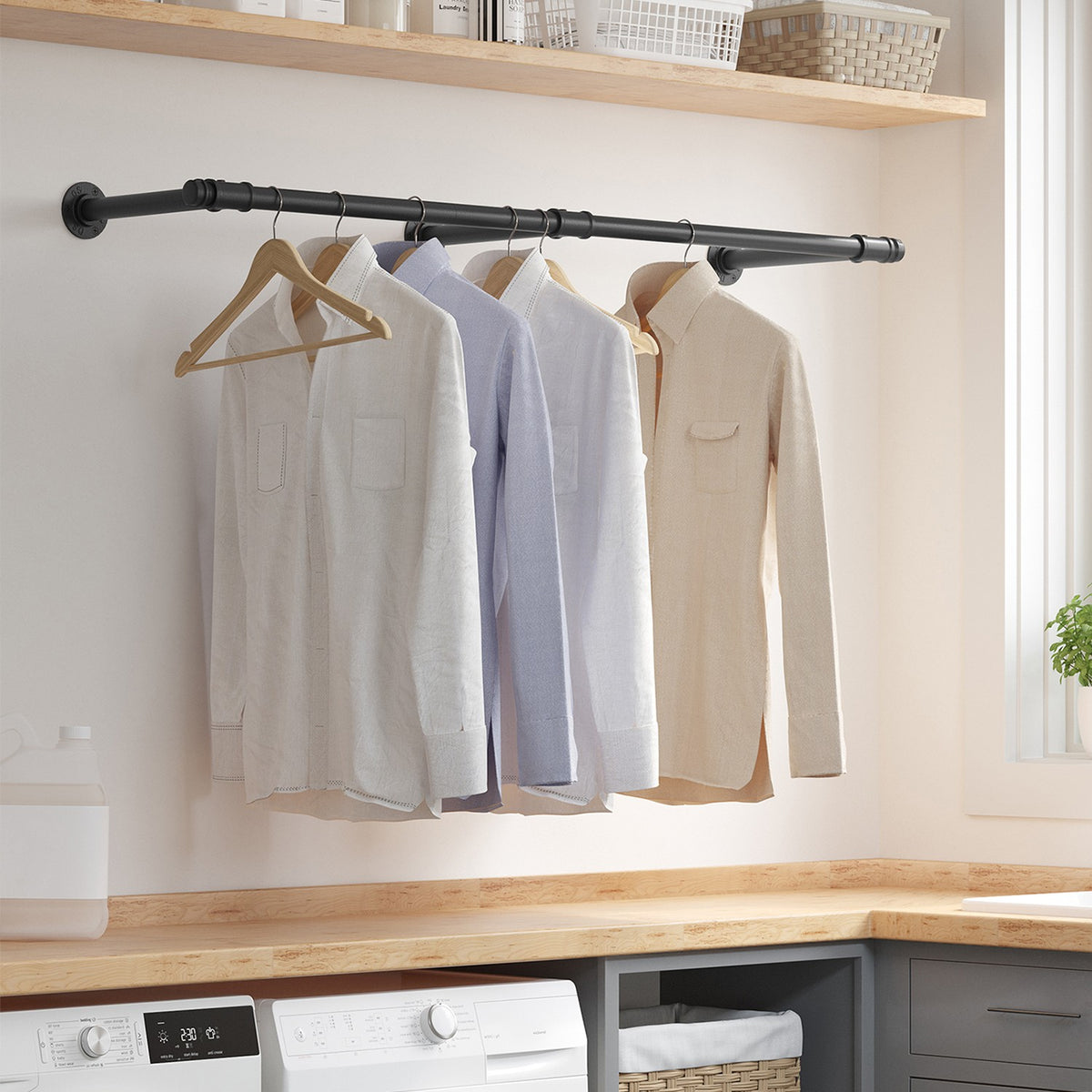 Kledingstang voor Wandmontage – Industrieel Kledingrek van Staal – Tot 68 kg – 170 cm