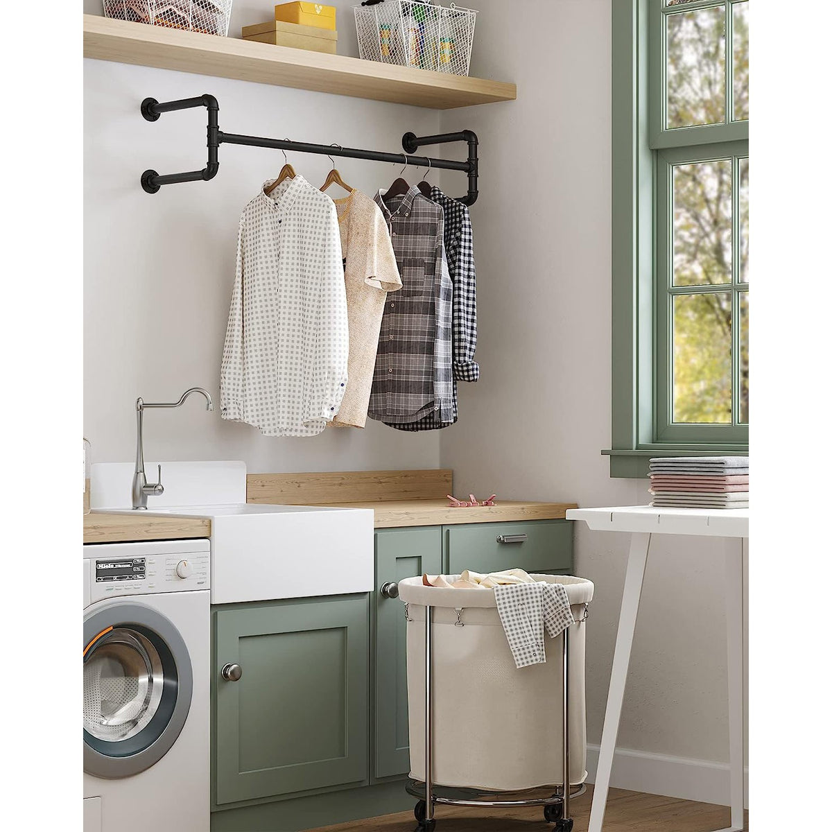 Kledingstangen voor de Muur – Set van 2 – Industrieel Buisdesign – Zwart – 110 cm