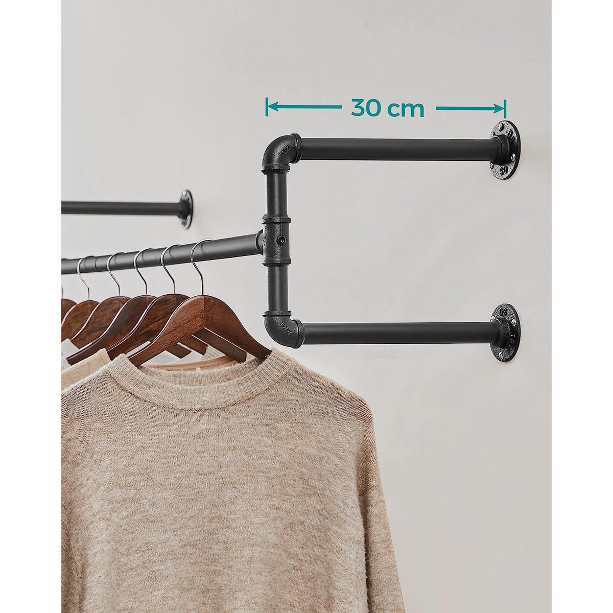 Kledingstangen voor de Muur – Set van 2 – Industrieel Buisdesign – Zwart – 110 cm