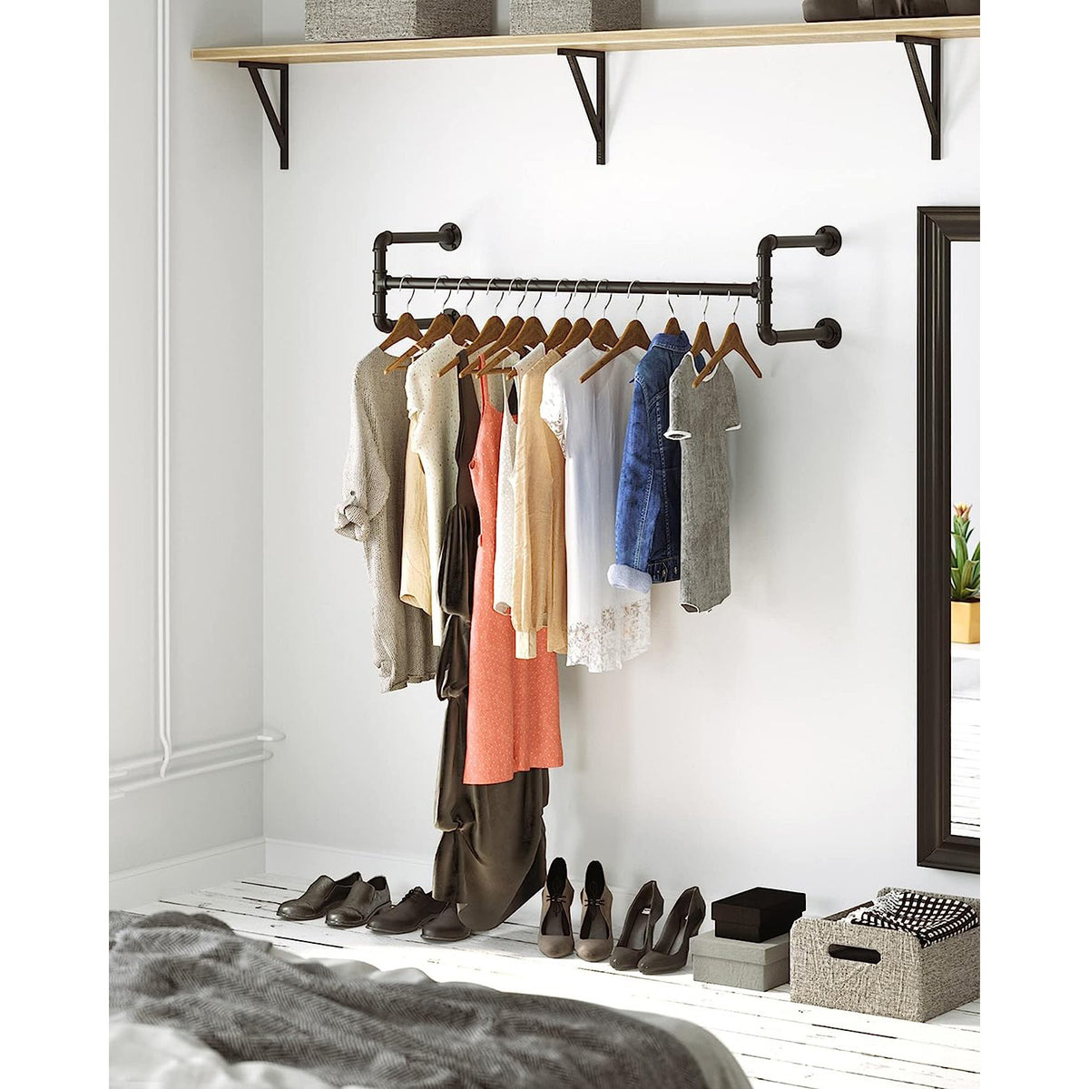 Kledingstangen voor de Muur – Set van 2 – Industrieel Buisdesign – Zwart – 110 cm