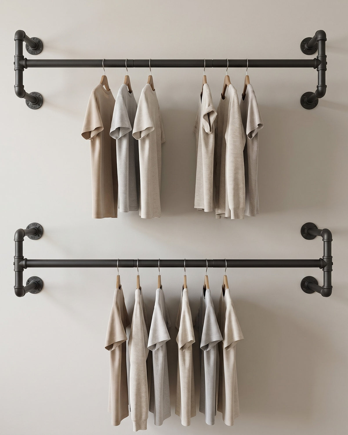 Kledingstangen voor de Muur – Set van 2 – Industrieel Buisdesign – Zwart – 110 cm