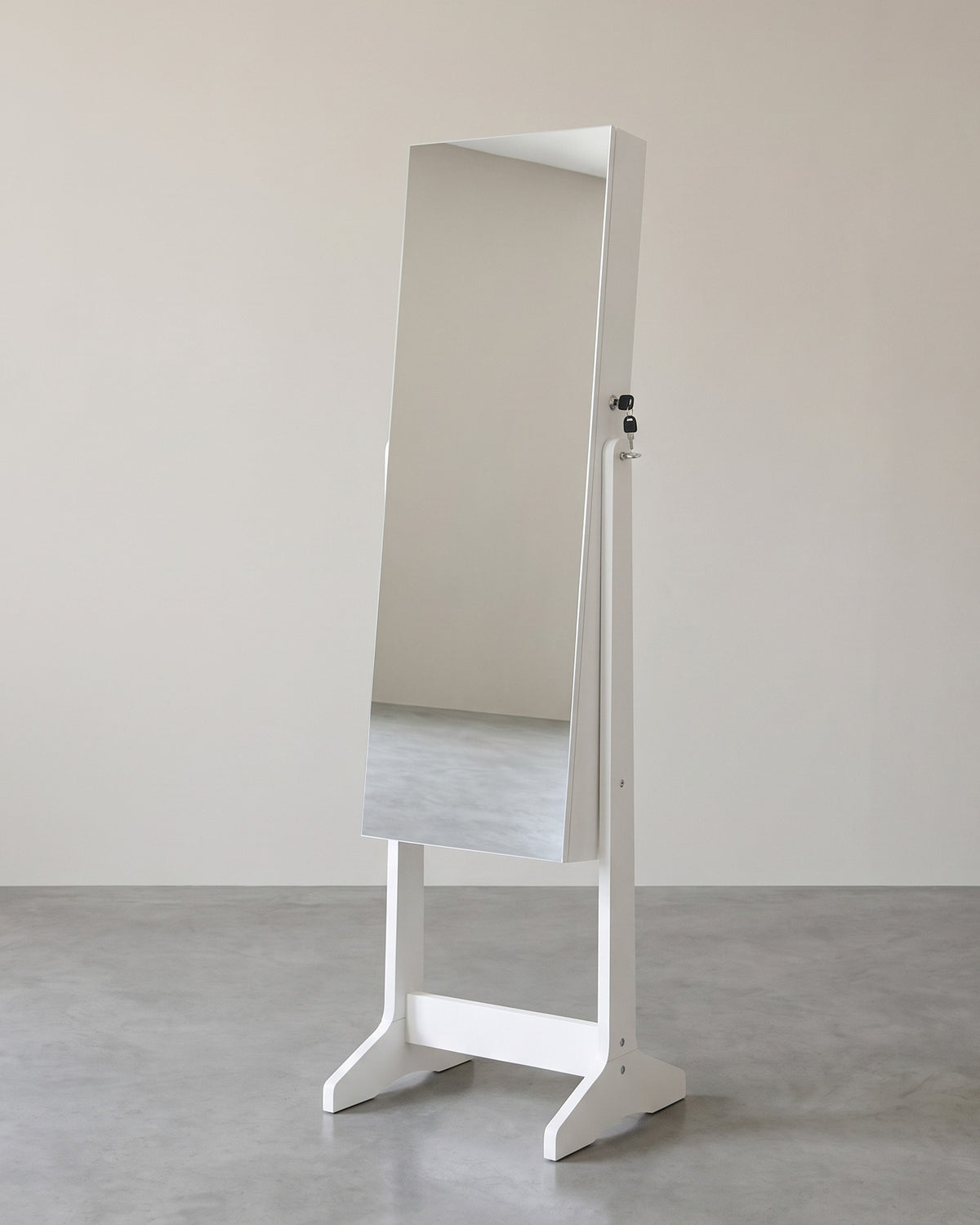 Staande Sieradenkast met Lijstloze Passpiegel – Afsluitbaar – Spiegelkast op Voet – 152 cm