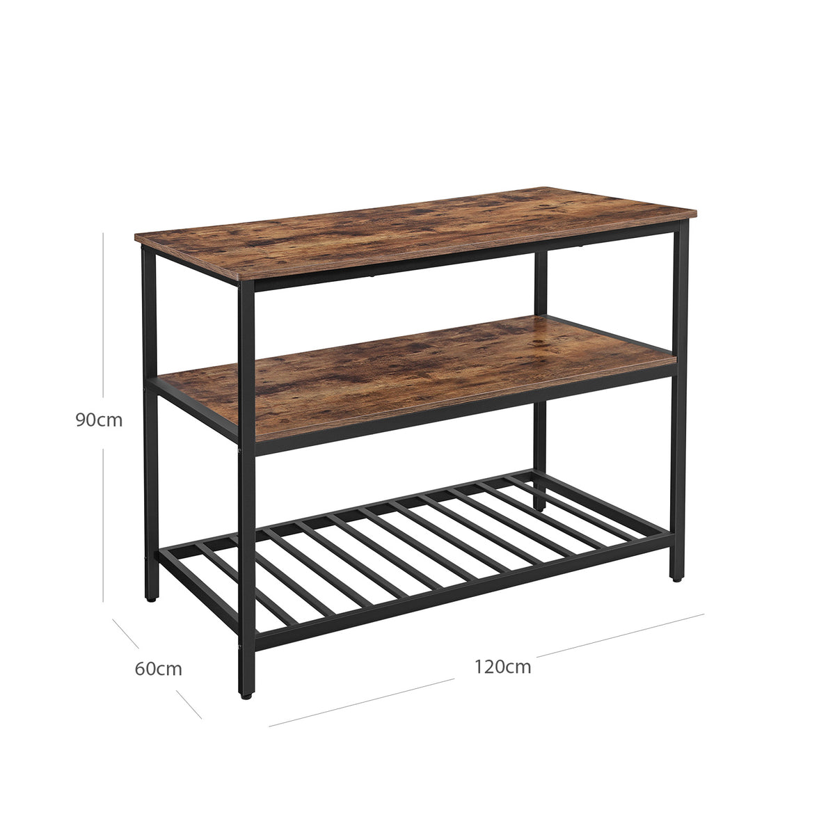 Keukenkastje – 3-laags Kruidenrek – Stalen frame – 60 x 120 x 90 cm – Industriële stijl