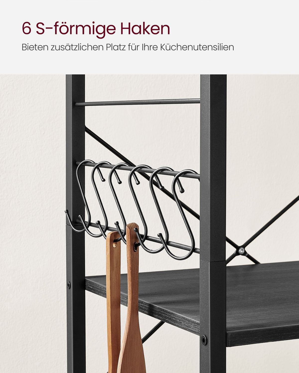 Magnetronrek op Wieltjes – Keukenrek met 3 Planken en S-Haken – X-Versteviging – 60 cm Breed