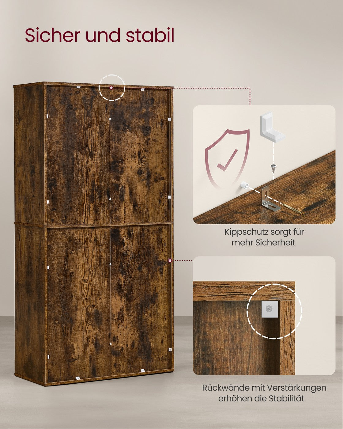 Boekenkast met 8 Vakken – Staand of Liggend als TV-meubel – Vintage Bruin – 65,5 x 30 x 129,5 cm