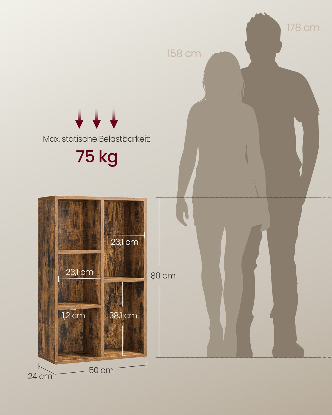 Boekenkast – Opbergkast – 5 of 7 Vakken – 50 x 24 x 80 of 106 cm