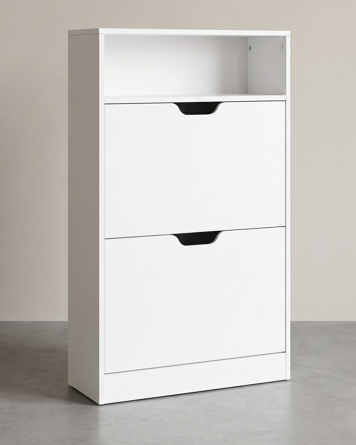 Witte Schoenenkast met 2 Kleppen – Tussenschotten voor Platte Schoenen – Open Vak – 102 cm