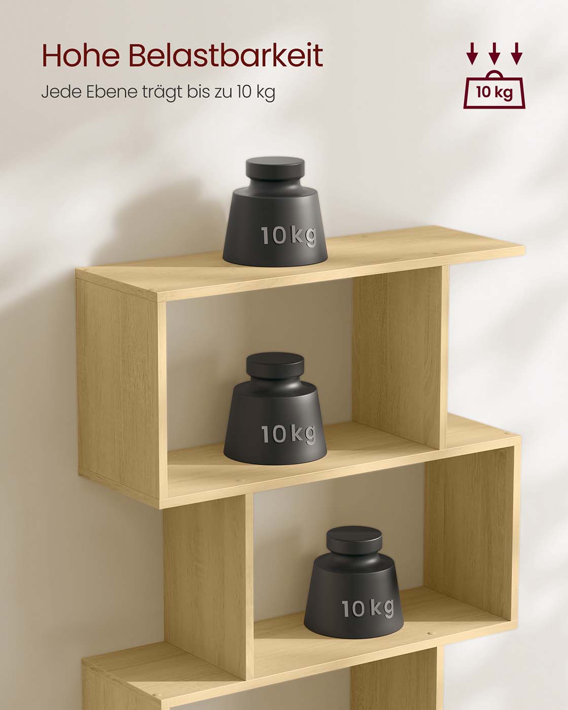 S-vormige Boekenkast – Open Zigzag Kast met 5 of 6 Niveaus – Spaanplaat – 40 of 70 cm Breed
