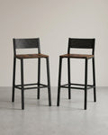 Industriële Barstoelen Set van 2 - Vintage Houtlook - Met Rugleuning