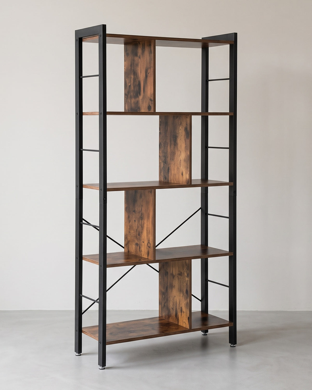 Industriële Boekenkast met 4 Niveaus – Stalen Frame – Verstelbare Voetjes – 74 x 30 x 154,5 cm