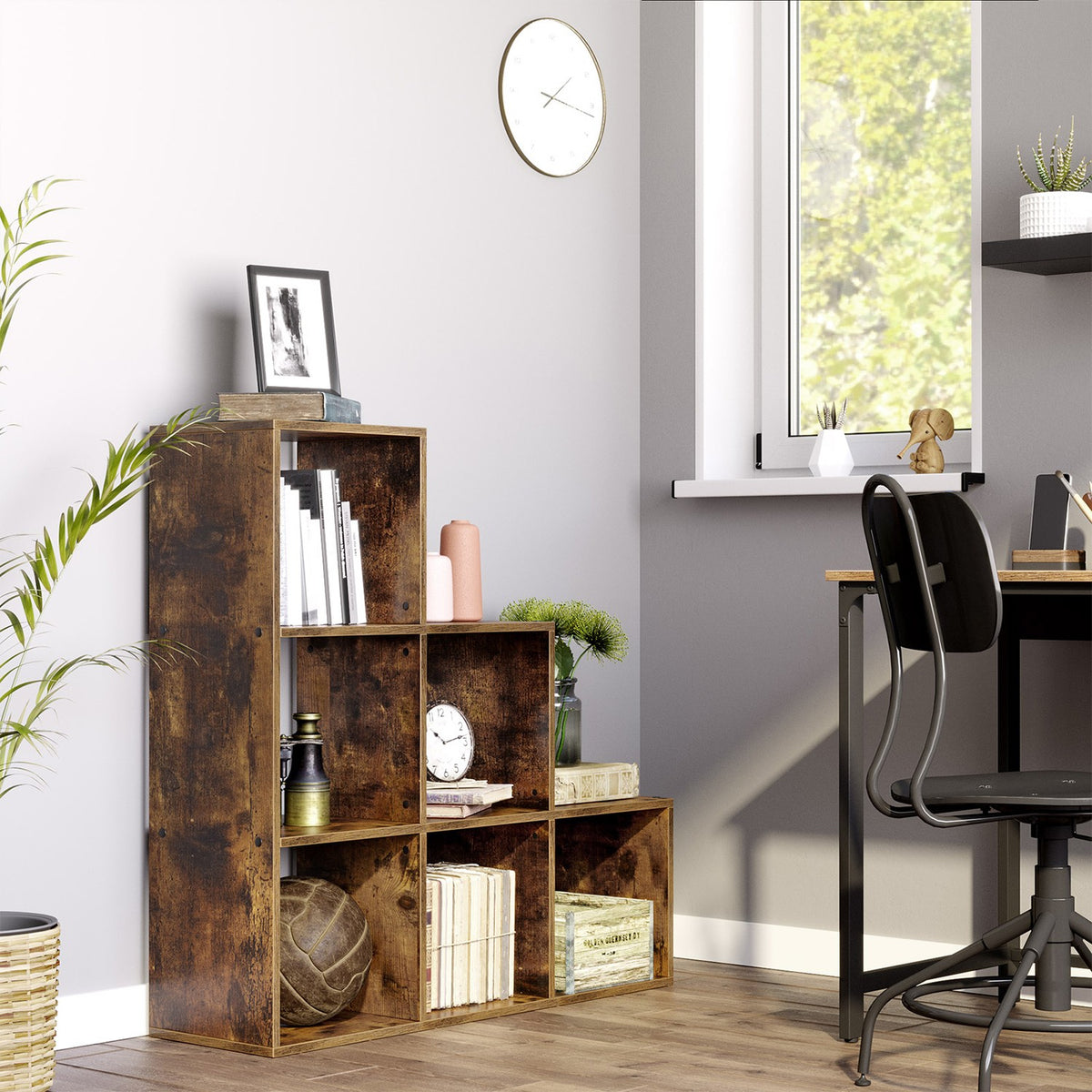 Boekenkast met 10 Vakken – Trapvormig Design – Opbergkast – 129,5 x 29 x 129,5 cm