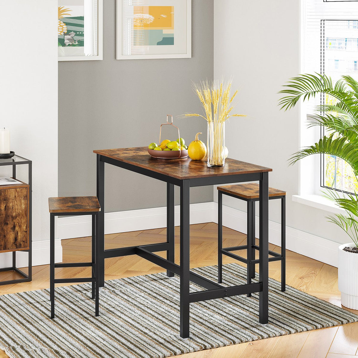 Barkrukken Set van 2 – Industrieel Design – Met Voetensteun – Vintage Bruin & Zwart – 65 cm
