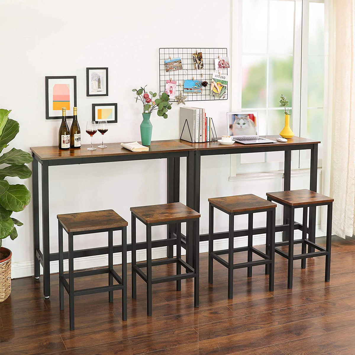 Smalle Bartafel – Industrieel Design – Vintage Bruin & Zwart – 120 x 40 x 100 cm