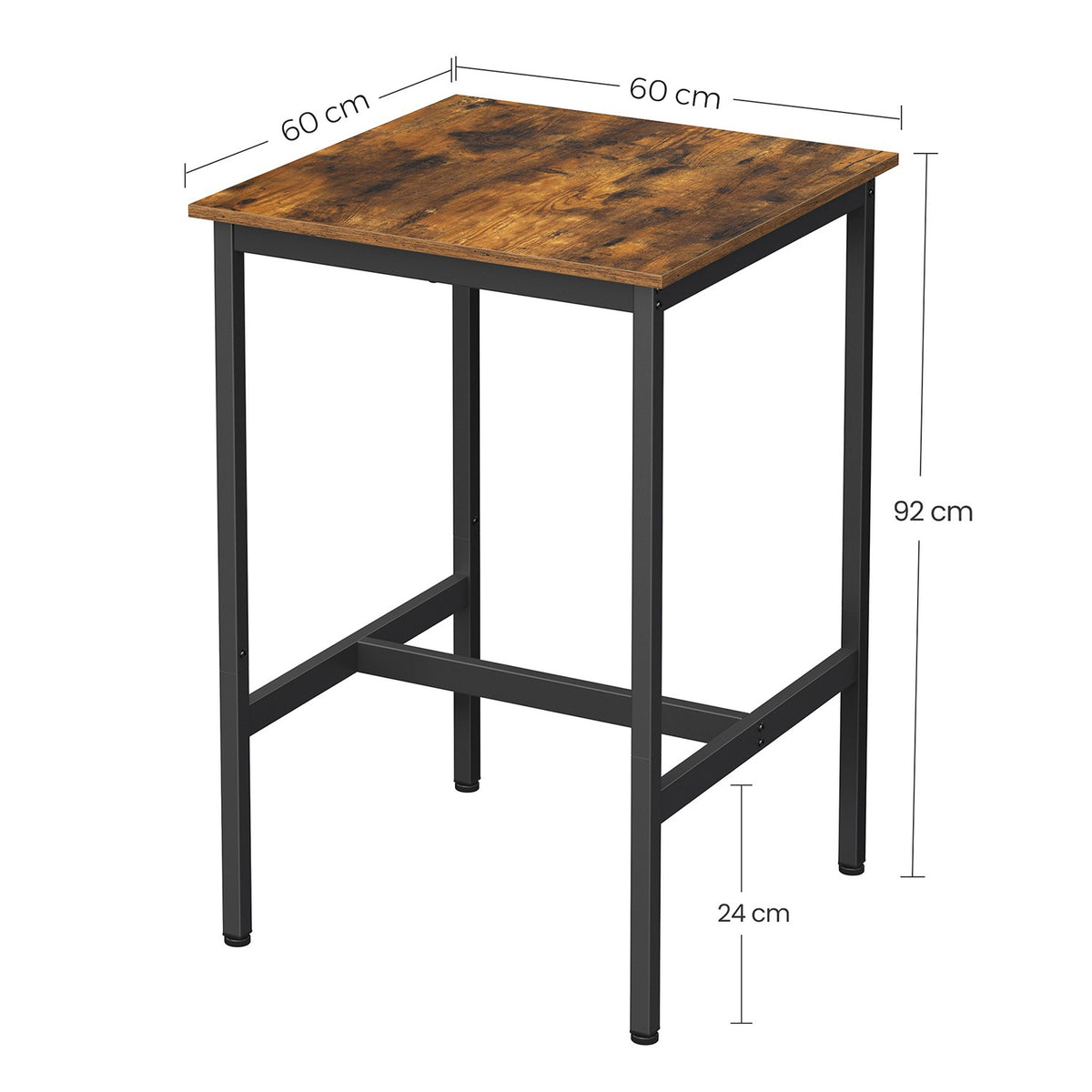 Bartafel Vierkant – Hoge Statafel in Industrieel Design – Verstelbare Voetjes – 60 x 60 x 92 cm