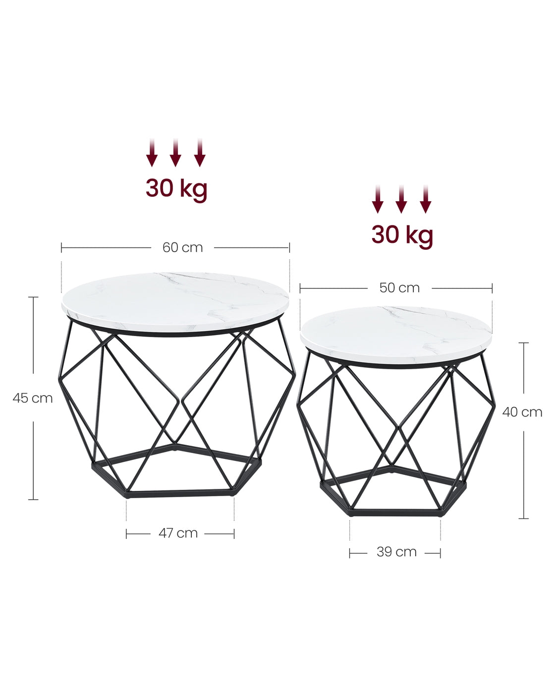 Set van 2 Ronde Bijzettafels – Modern Design – Zwart – Compact en Multifunctioneel