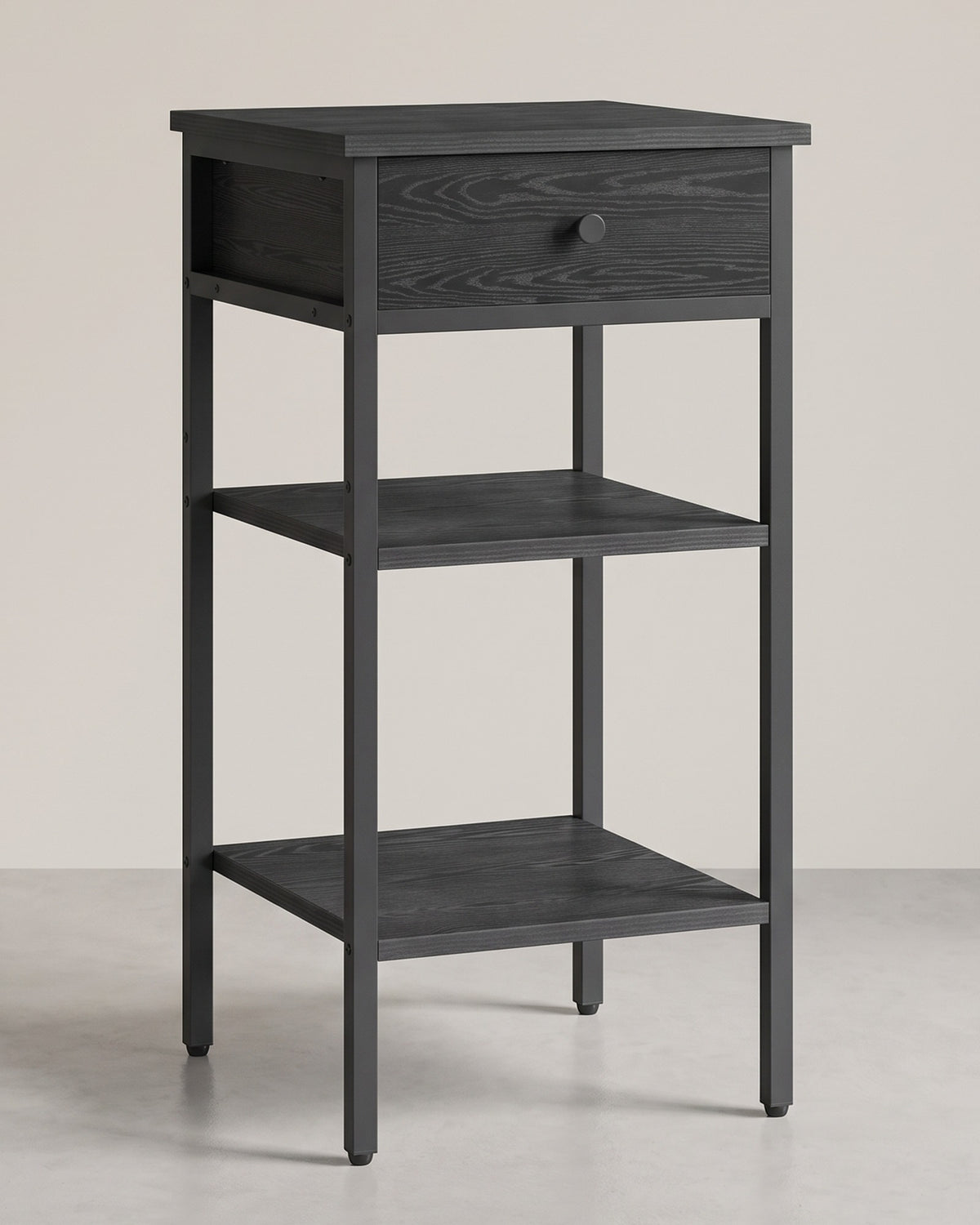 Smal Nachtkastje met Lade – 2 Open Planken – Stalen Frame – Ruimtebesparend – 35 x 35 x 70 cm