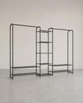 Kledingrek Zwart Metaal – Open Garderoberek – Met Legplanken en Verstelbare Voeten – 73 cm Breed – Tot 48 kg Draagvermogen