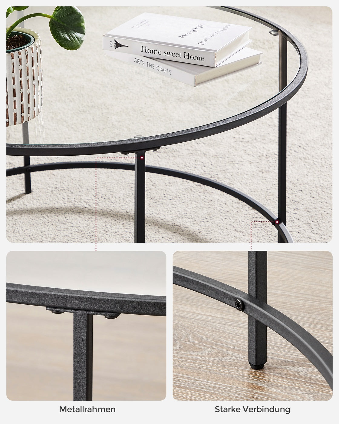 Ronde Salontafel met Glazen Blad – Gehard Glas – Modern Retro Bijzettafel voor Woonkamer