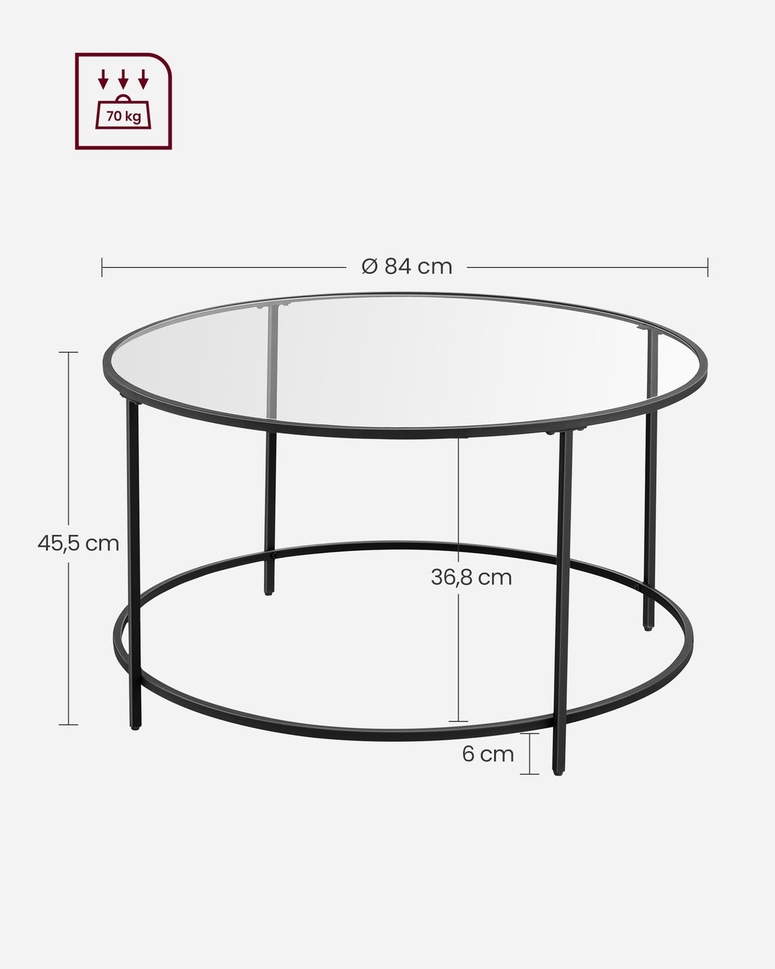 Ronde Salontafel met Glazen Blad – Gehard Glas – Modern Retro Bijzettafel voor Woonkamer