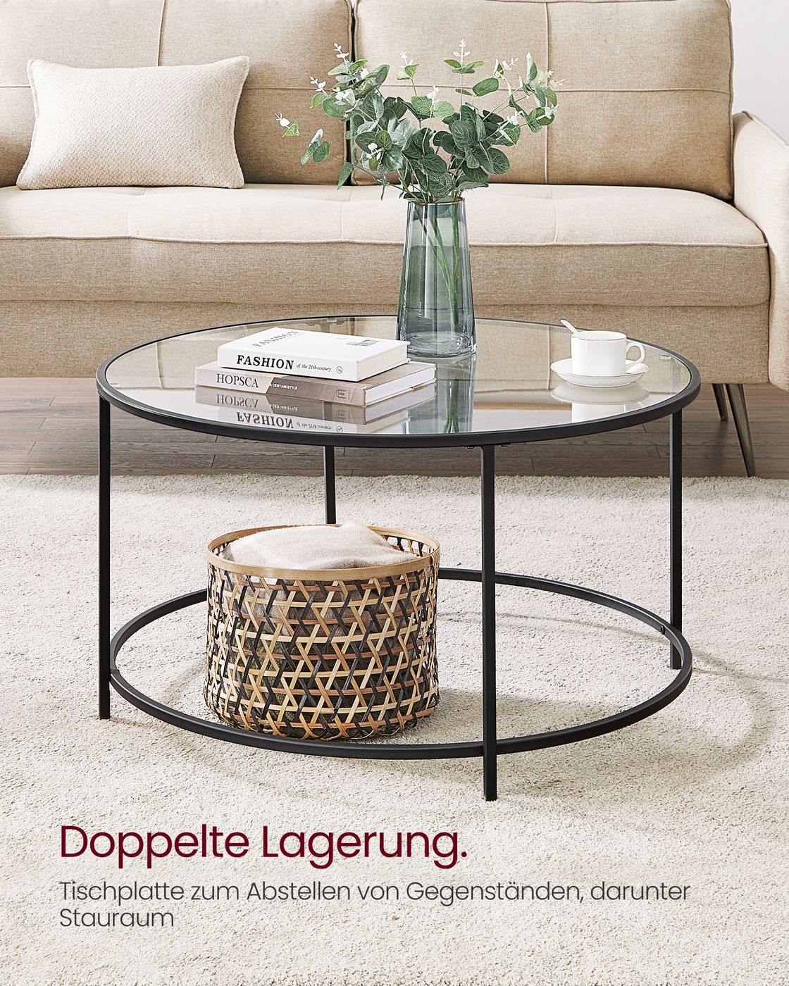 Ronde Salontafel met Glazen Blad – Gehard Glas – Modern Retro Bijzettafel voor Woonkamer