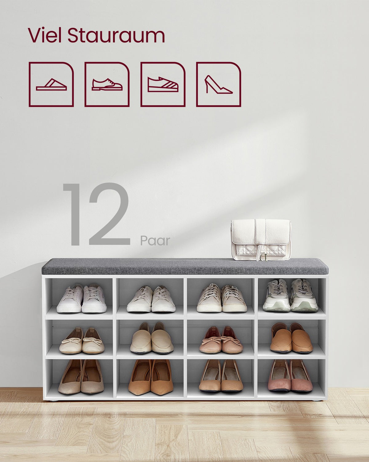 Schoenenbank met Opbergruimte – Verstelbare Planken – Linnenlook Bekleding – Tot 136 kg