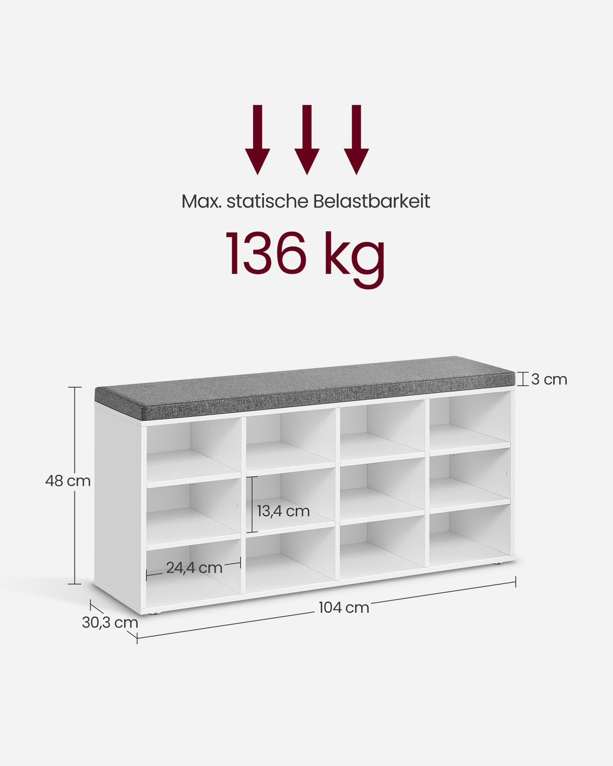 Schoenenbank met Opbergruimte – Verstelbare Planken – Linnenlook Bekleding – Tot 136 kg