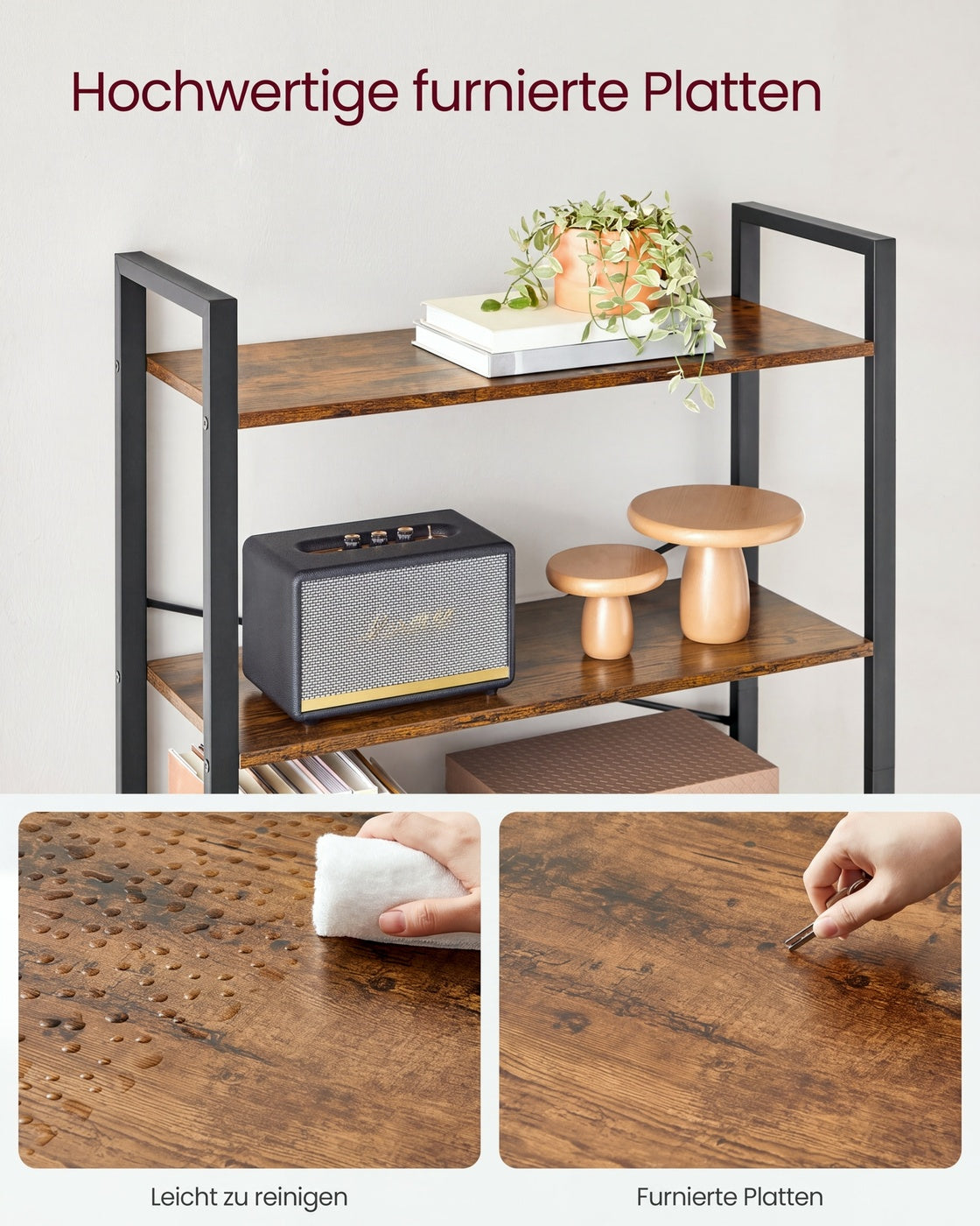 Industriële Boekenkast met 6 Planken – Stalen Frame met X-Verstevigingen – Verstelbare Voetjes – 78 cm
