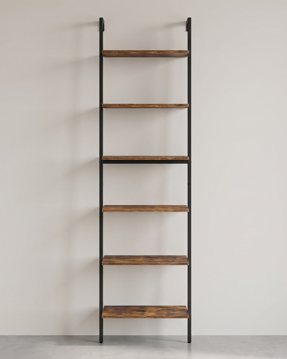 Ladderrek met 6 Planken – Industriële Boekenkast tegen de Muur – Stalen Frame – 60 x 30 x 205 cm