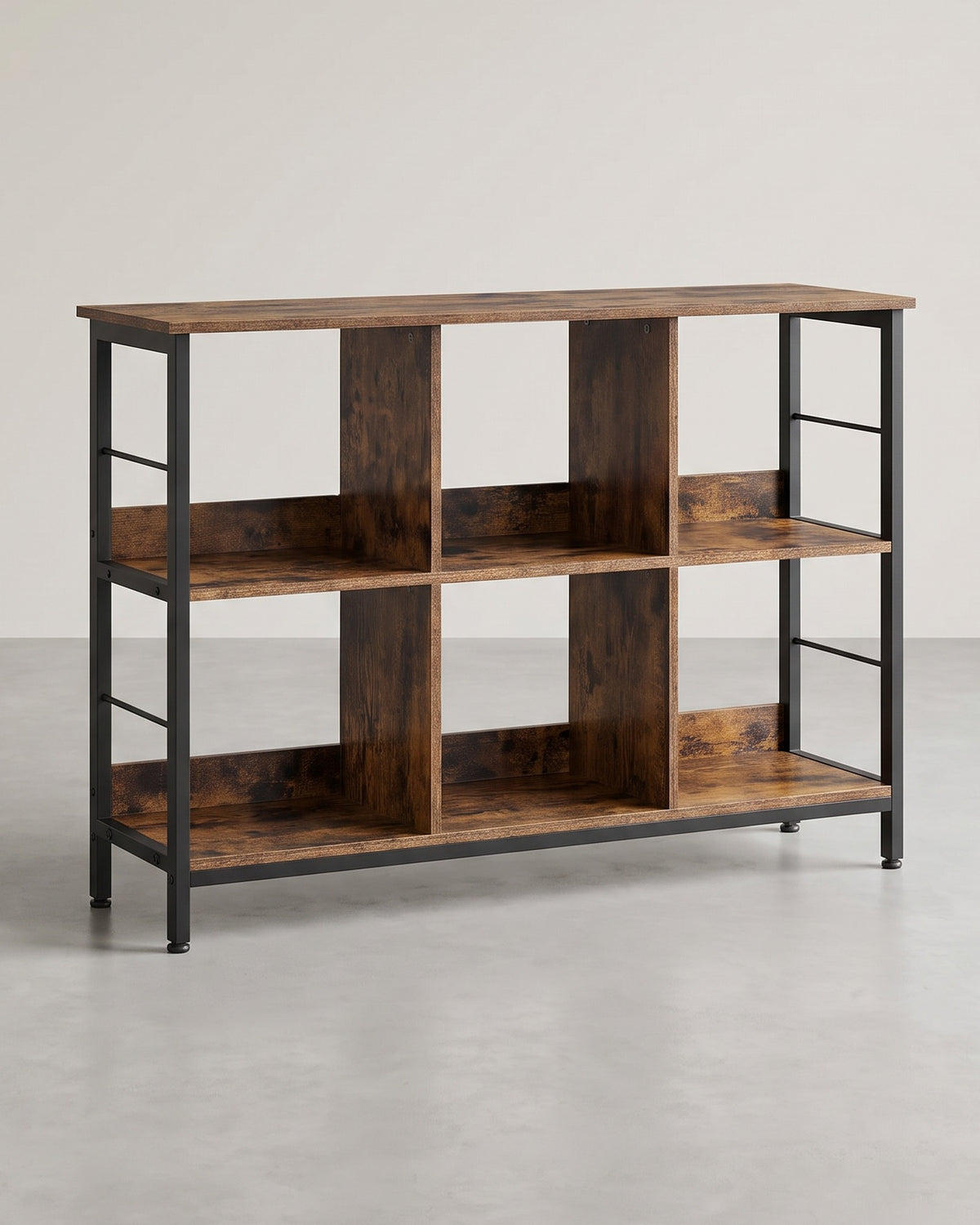 Lage Boekenkast met 6 Open Vakken – Industrieel – Stalen Frame & Verstelbare Voetjes – 120 x 33 x 80 cm
