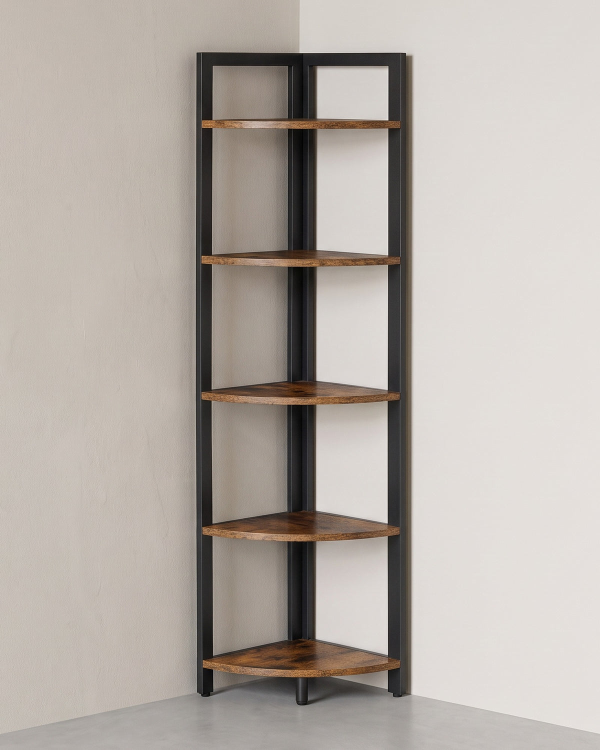 Smal Hoekrek met 5 Planken – Industrieel Staand Hoekregaal – Stalen Frame – 30 x 30 x 150 cm
